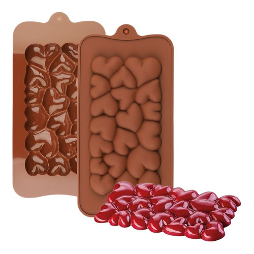 Molde Silicona Tableta De Chocolate Corazones Inflados