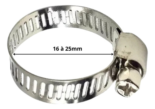 Abraçadeira Aço Inox 1 Rosca Sem Fim 16 - 25mm Kit 05 Un