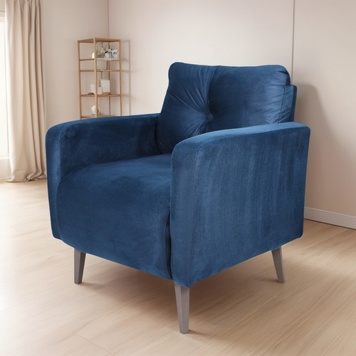 Sillón Vekka Bahamas En Tela Con Patas De Madera Beige Azul Marino