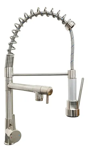 Foto real de Torneira Cozinha Gourmet Monocomando Aco INOX Escovado Bico Flexivel Extensivel 360 Misturador Monocomando Agua Quente Fria Pia Acabamento Premium Profissional Residencial Stillus Home