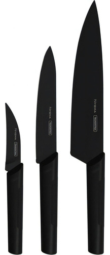 Juego de cuchillos antimicrobianos de acero inoxidable Tramontina Nygma de 3 piezas, color negro