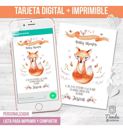 Imagen 1 de 3 de Invitación Digital + Imprimible - Baby Shower Zorrita Nena