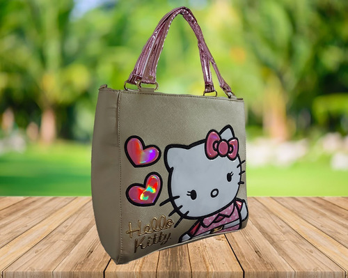 Imagen 3 de 7 de Bolsa De Mano De Dama, De Hello Kitty En Color Dorado 1