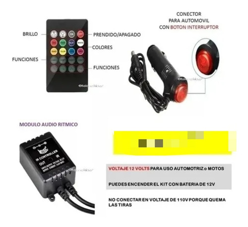 Imagen 6 de 10 de 4x Tiras Led Auto Rgb 5050 12v Ritmico 36 Led Control Música