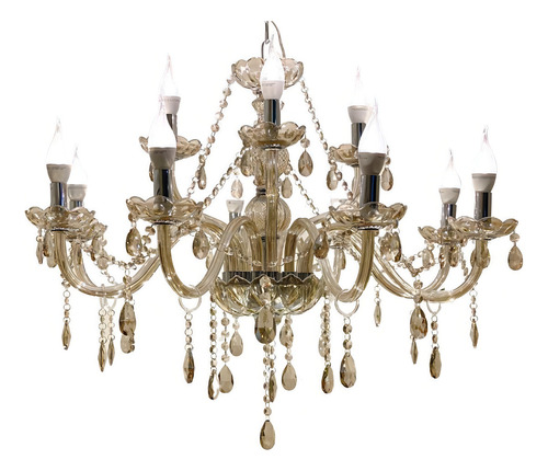 Lustre Luminária De Cristal Champanhe Luxo 6 Braços
