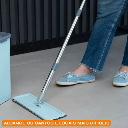 Rodo Flat Mop E Balde Lava Seca Profissional Com 2 Refis