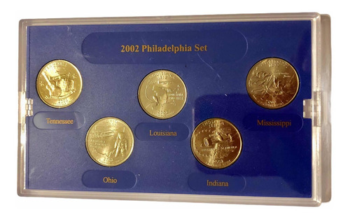 Set De 5 Monedas De 25 Centavos 2002 Philadelphia Mint Usa