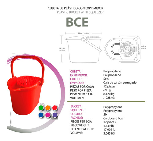 9 Cubeta Con Exprimidor D 10 Litros Exprime Facil La Bonita