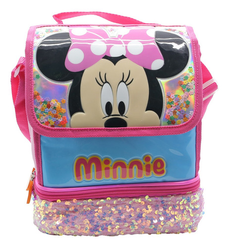 Lunchera Termica Infantil Disney Minnie Mouse Lentejuelas 