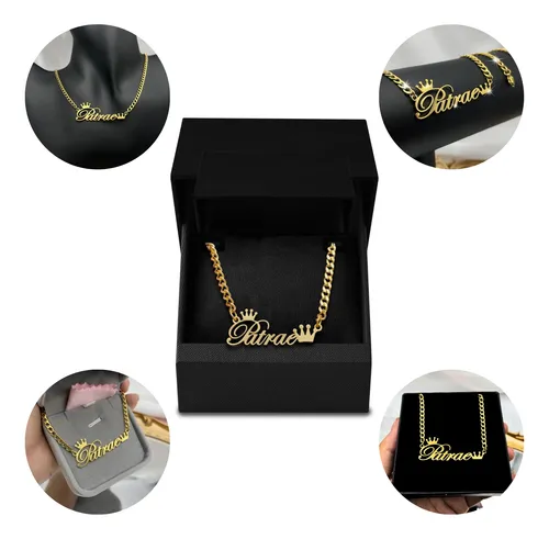 Collar Para Mujer Nombre Personalizado Corona Cadena Cubana