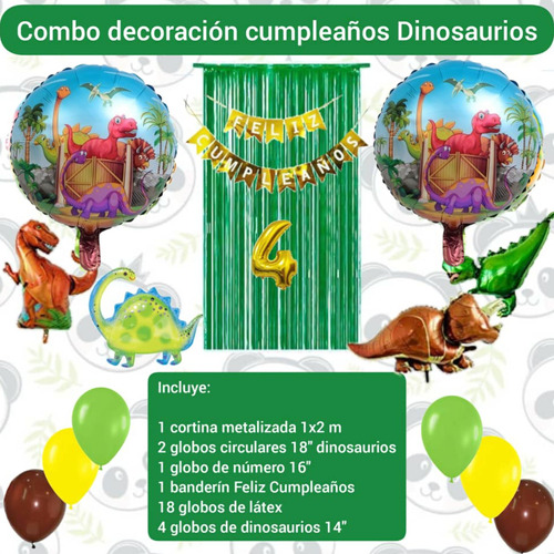 Combo Decoración Cumpleaños Dinosaurios / Cortina + Globos