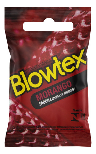 Preservativo Morango Lubrificado Blowtex Pacote 3unid