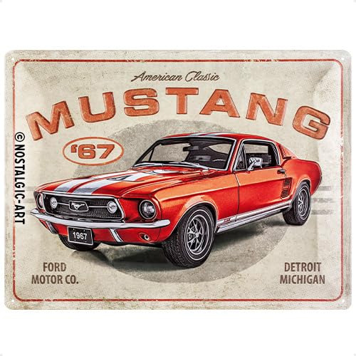 Cartel Retro De Lata, Ford Mustang - Gt 1967 Rojo - Ide...