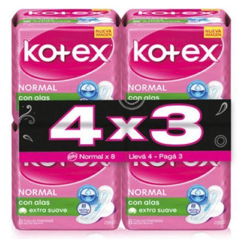 Kotex - Toalla Fem - Normal - 8 Un - Pck 4 X 3