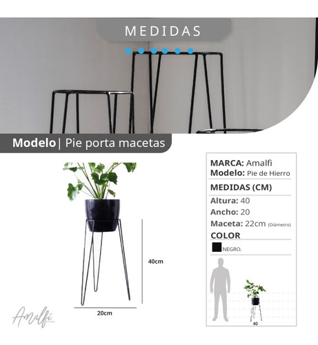 Pie Porta Maceta De Hierro Nórdico 40 Cm Alto 18 Cm Diámetro