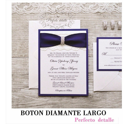 25 Botones Largo Diamante Deco Caja Invitaciones Pd