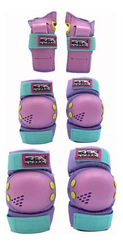 Combo De Protecciones Y Casco Infantiles Ir Rainbow Lila Casco Md Protecciones Md