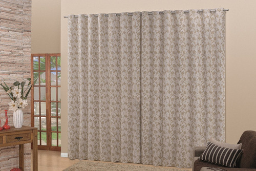 Cortinas Jacquard Nacional 3,00mts X 2,70mts Imediato Cor Floral Bege