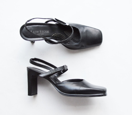 Zapatos Mujer Cuero Negro Taco Lady Stork Ny Talle 36 24cm 