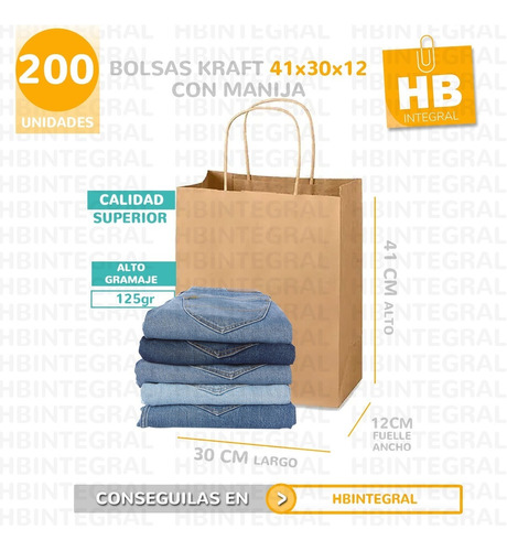 Bolsa De Papel Madera Con Manija 41x30x12 X 200 Unidades