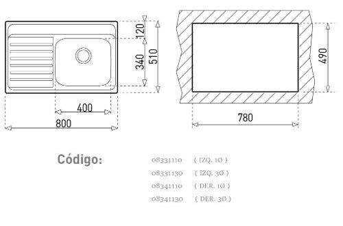 Fregadero Teka Empotrar 800.510 1c 1e Der. 1ø Tke 8341110
