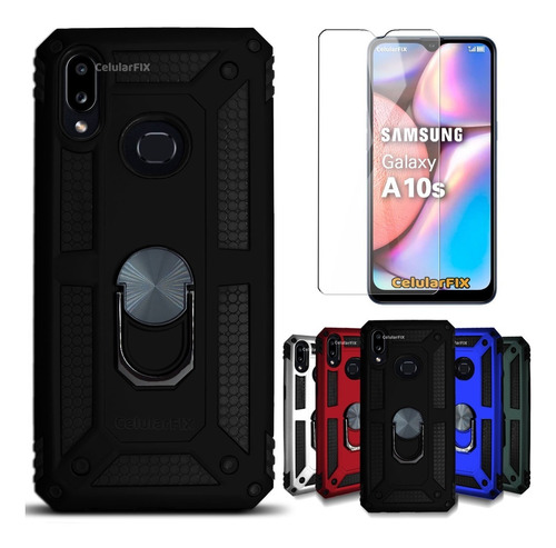 Funda P/ Samsung A10s, Uso Rudo Con Anillo Sujetador + Mica