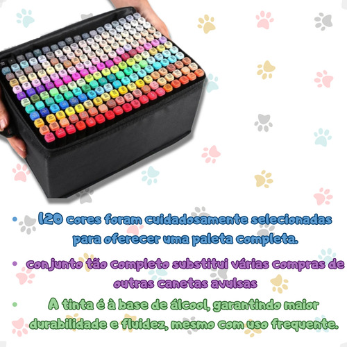 Kit Canetas Ponta Dupla 120 Cores Marcador Texto Permanente