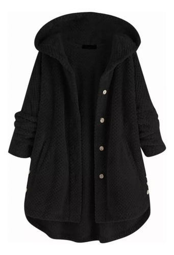 Chaqueta Con Capucha Felpa Con Botones De Talla Grande Mujer
