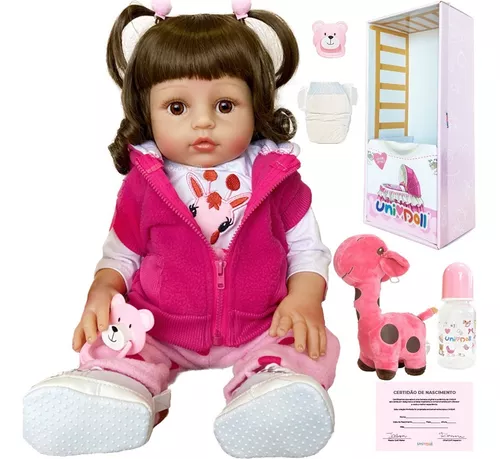 Boneca Bebê Reborn Menina Girafinha Pode Tomar Banho UniDoll 48cm