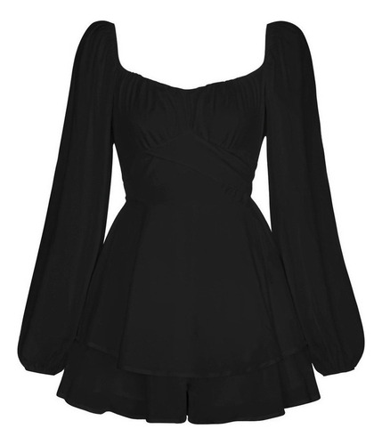 J Vestido De Punto De Cuello Redondo De Color Liso Manga