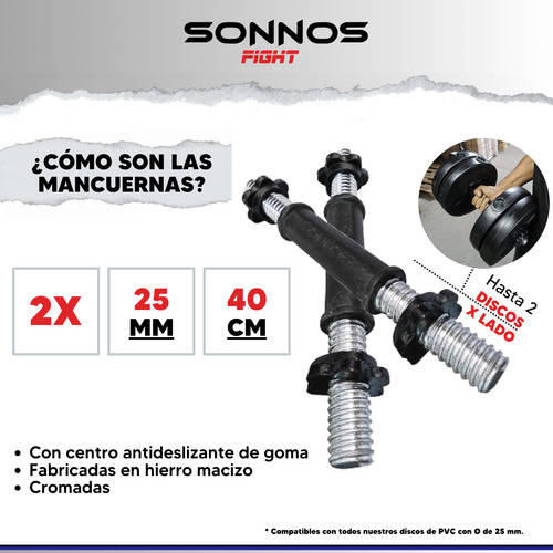 Kit Mancuernas A Rosca + 14 Kg Discos Pesas C/manijas Sonnos Negro