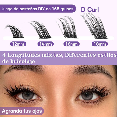 168 Racimos Kit De Pestañas Postizas Reutilizables 12-18mm