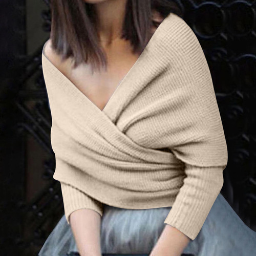 H Jersey Casual De Color Liso Irregular Para Mujer, Liso C 4