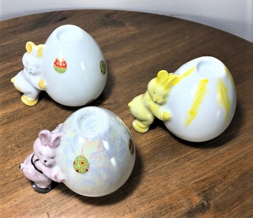 Imagem 2 de 9 de Kit 3 Coelhos Porta-vela Porcelana - Páscoa
