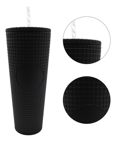 Termo Tumbler Vaso Studded Plastico Popote 700 Ml Colores Color Negro Plano Matte