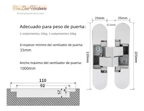 P B110 Bisagra Oculta Bisagra Invisible Ajustable 180 Grados