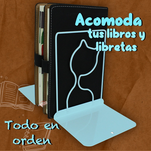 Imagen 3 de 8 de Sujetador De Libros Gatito Kawaii Metalico Escritorio Sx-928