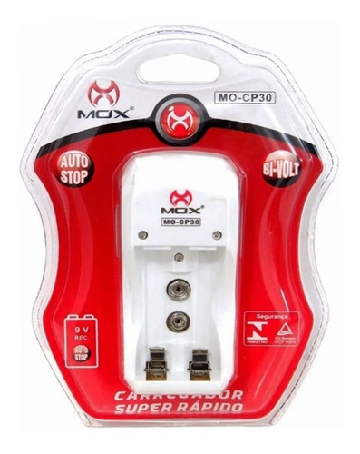 Imagem 1 de 3 de Carregador De Pilhas Mox Aa Aaa Bateria 9v Bivolt Leds Cp30
