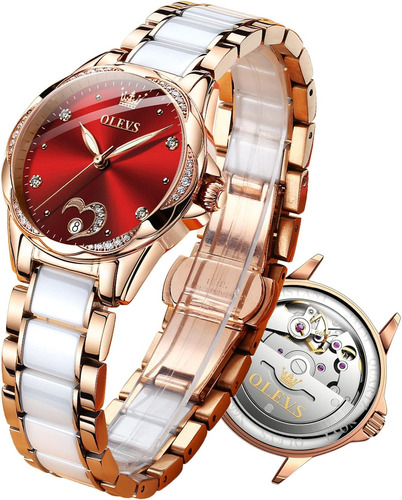 Relojes Para Mujer Automático Esfera Roja Impermeable Mecáni