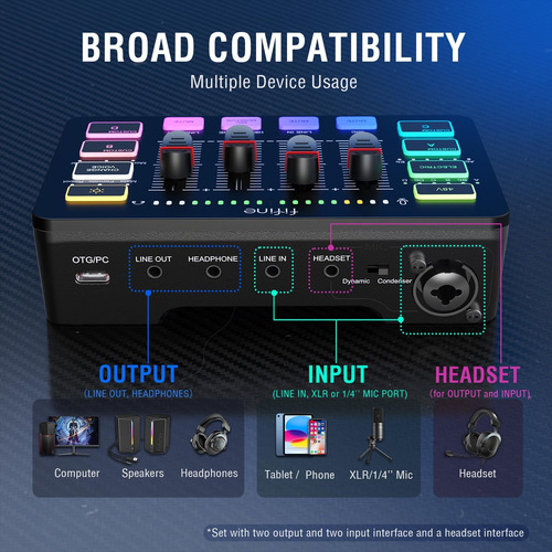 Mezclador De Audio Fifine Gaming, Para Streaming, Con Luz...