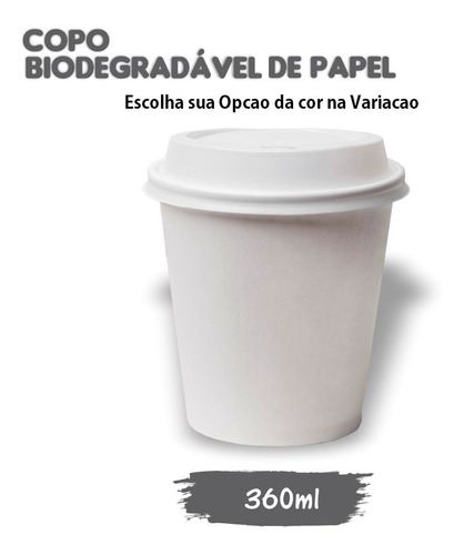 50 Copos Térmicos Papel Biodegradável Branco/preto 360ml 