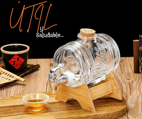 Barril De Vidrio Con Grifo De 3l. ¡incluye Base De Madera.!