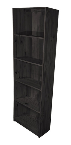 Biblioteca Estanteria 60 Cm Puerta Madera De Pino Maciza Color Negro