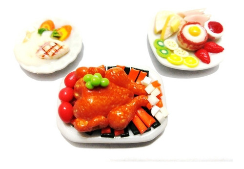 Set S3 Varios Platillos Comida Miniatura Para Casa De Muñeca