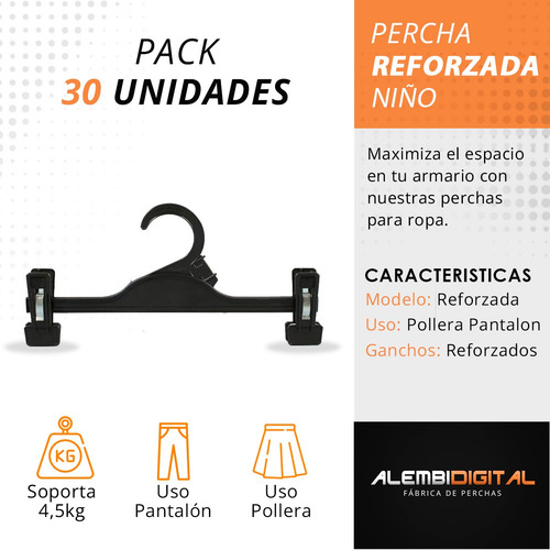 Imagen 5 de 10 de Percha Pollera Pantalon Jean Broche Gancho Reforzado Pack 30