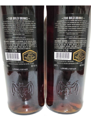 2 Un Rum Bacardi Black Carta Negra 1 Litro