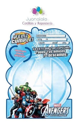 Afiche Firmas Avengers Cumpleaños X 1 U. Cotillón Juanalalo