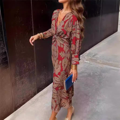 Vestido Midi Com Estampa De Outono 2024wish Com Decote Em V