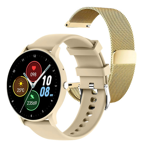 Reloj Smartwatch Mujer Smartbit S1 Pro 1.39 Dorado Deportivo Redondo Compatible Con Android E Ios Llamadas Mensajes Elegante Mide Presion Arterial