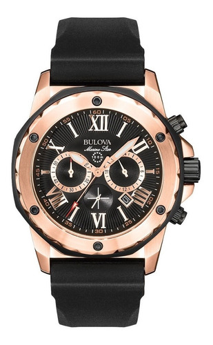 Reloj Bulova Marine Star Chrono Hombre 98b104 Negro Oro Rosa